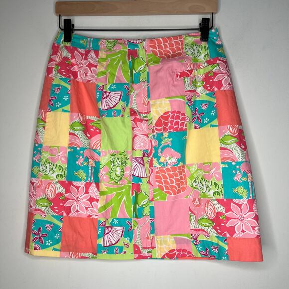 Lilly Pulitzer Vintage Patchwork Floral Check Mini Skirt Size 6 - Picture 5 of 6